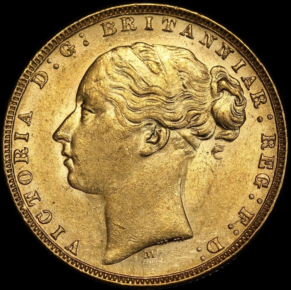 1873 Melbourne Young Head Sovereign about Unc
