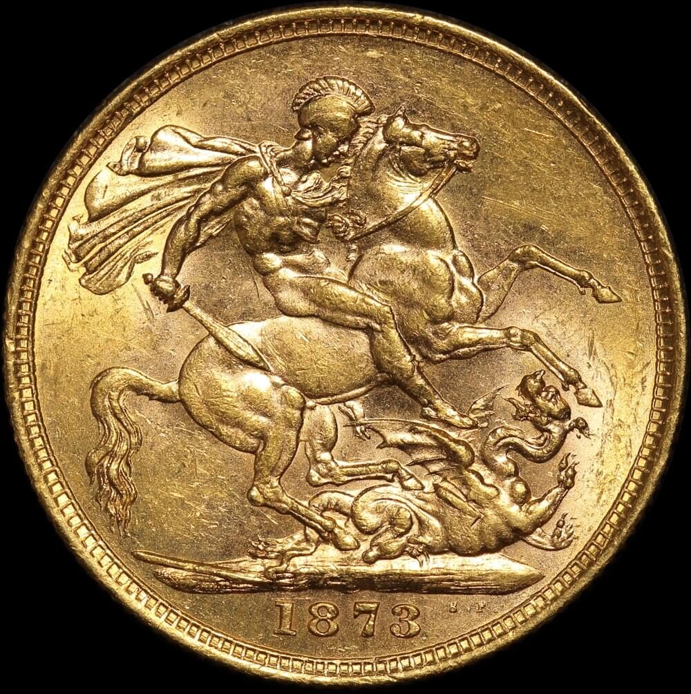 1873 Melbourne Young Head Sovereign good EF