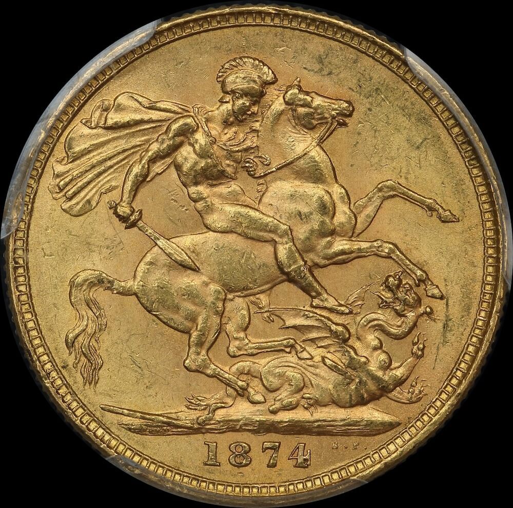 1874 Melbourne Young Head Sovereign Unc (PCGS MS62)