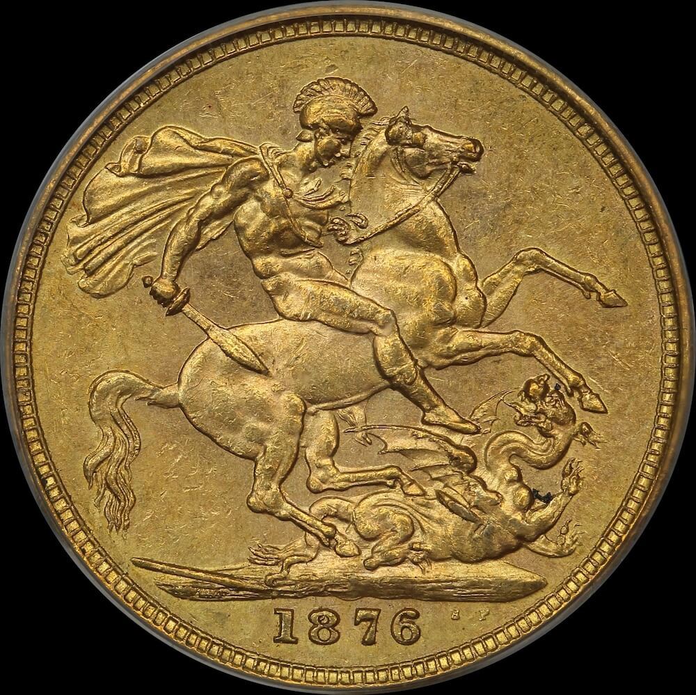 1876 Sydney Young Head Sovereign Unc (PCGS MS62)