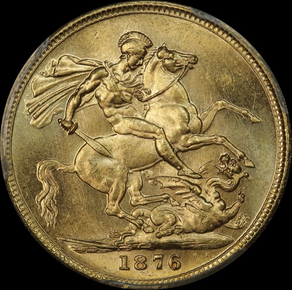 1876 Melbourne Young Head Sovereign Choice Unc (PCGS MS64+)