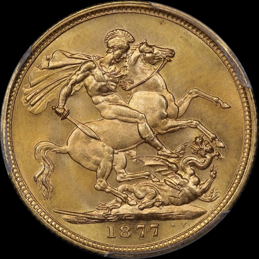 1877 Melbourne Young Head Sovereign PCGS MS63