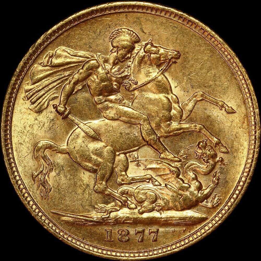 1877 Melbourne Young Head Sovereign good EF