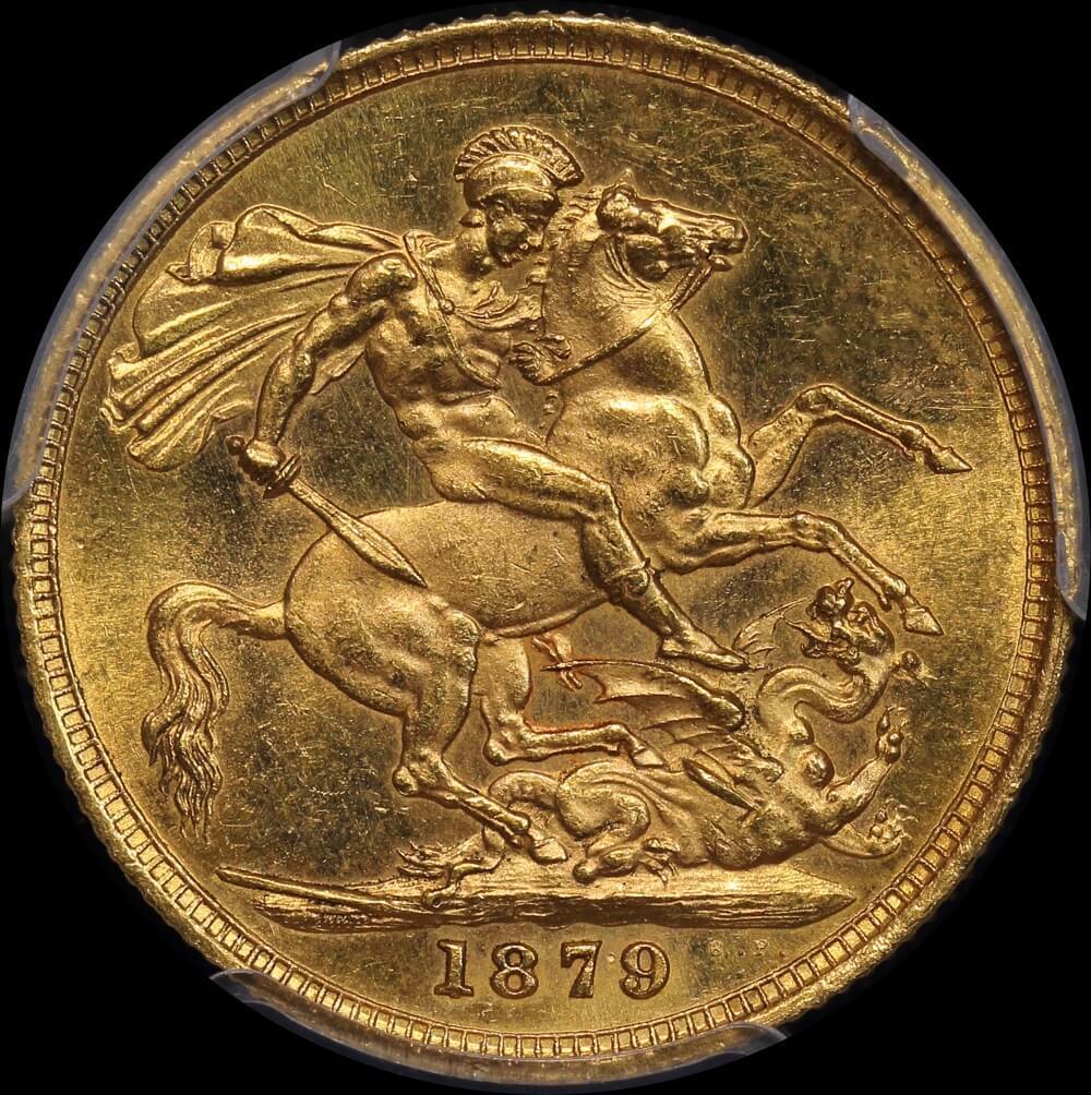 1879 Sydney Young Head Sovereign PCGS Genuine UNC Details