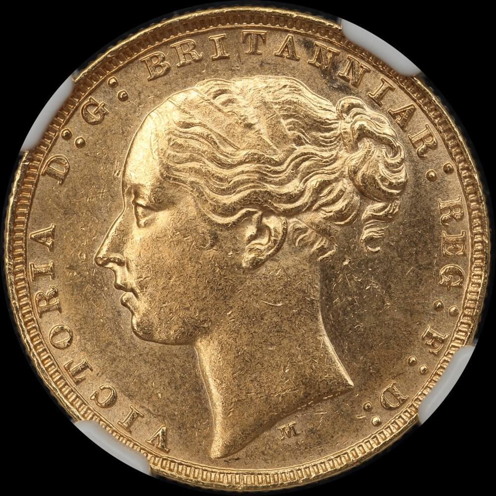 1879 Melbourne Young Head Sovereign Unc (NGC MS62)