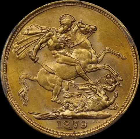 1879 Melbourne Young Head Sovereign Unc (PCGS MS62)