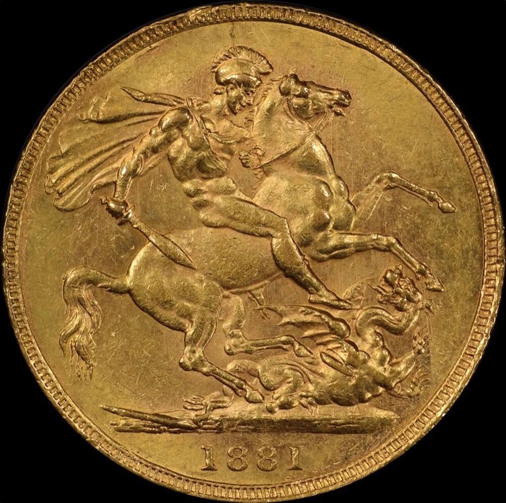 1881 Sydney Young Head Sovereign Unc (PCGS MS62)