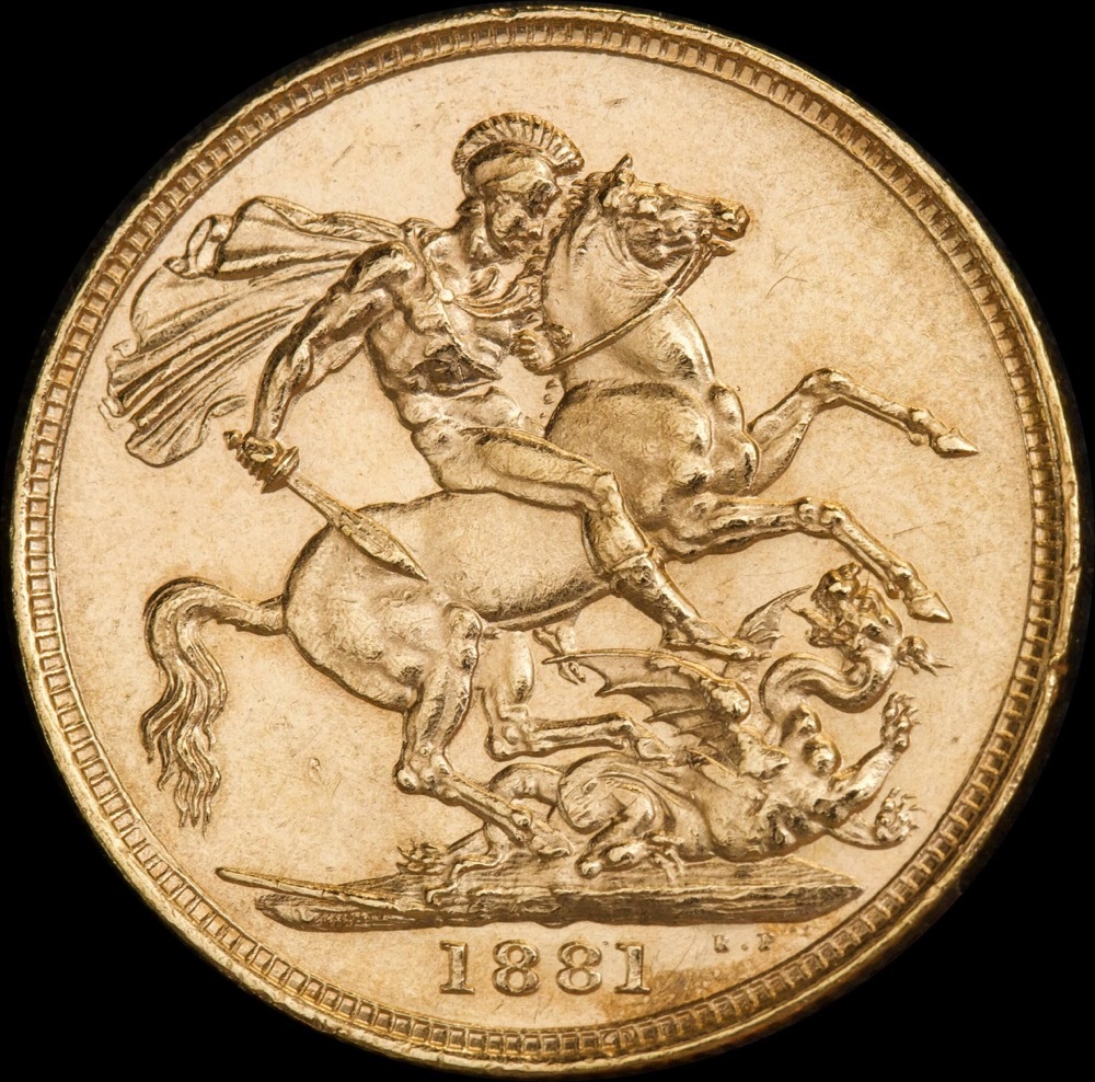 1881 Melbourne Young Head Sovereign about Unc