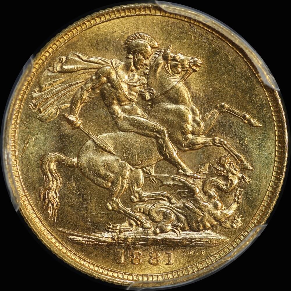 1881 Melbourne Young Head Sovereign Choice Unc (MS63)