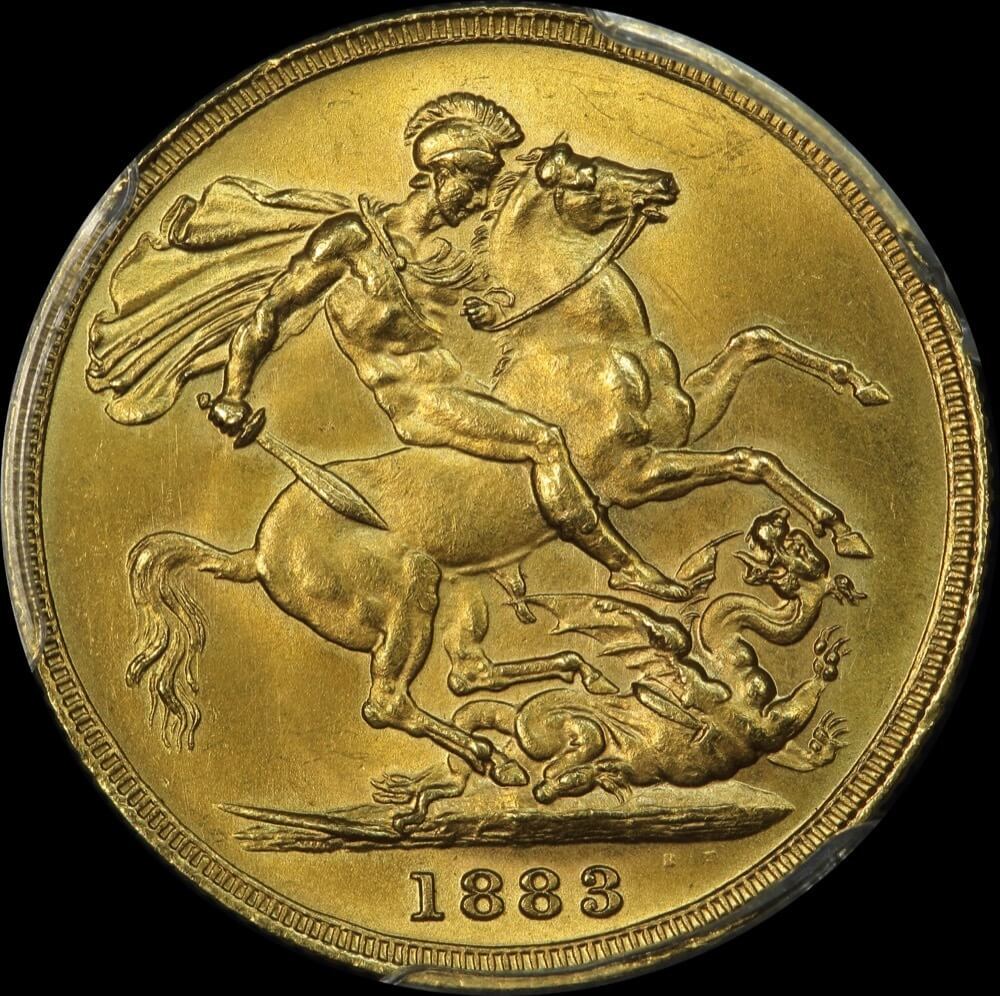 1883 Melbourne Young Head Sovereign Choice Unc (PCGS MS64)