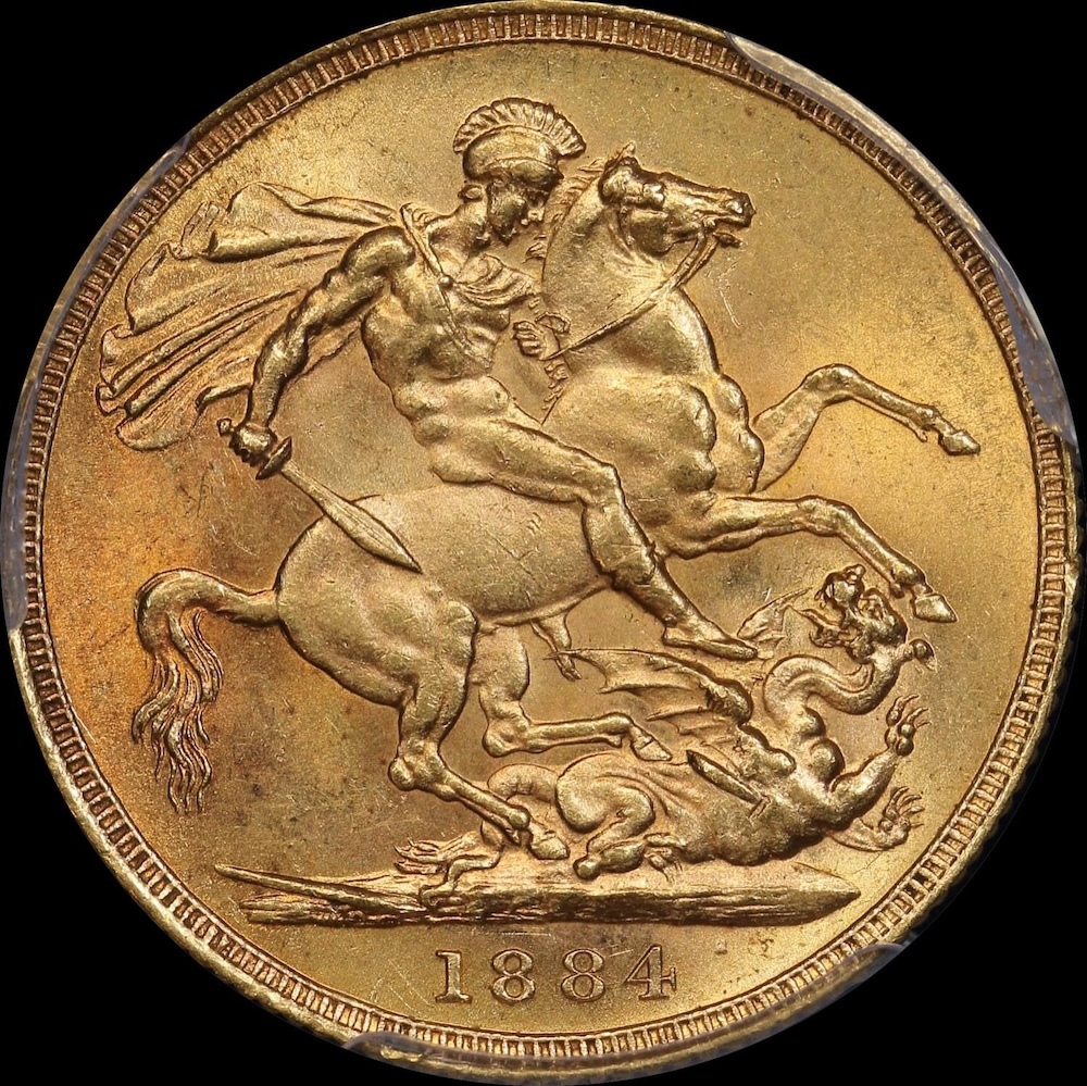 1884 Sydney Young Head Sovereign Unc (PCGS MS62)