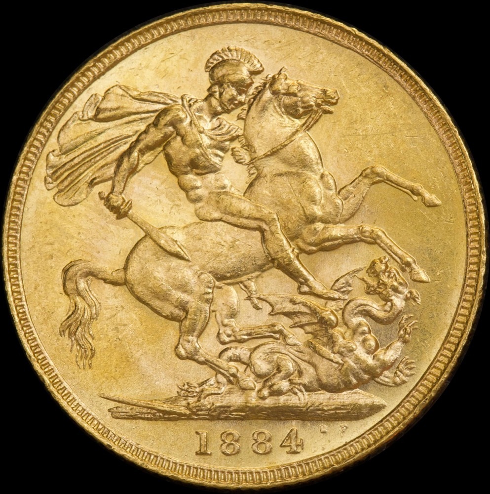 1884 Melbourne Young Head Sovereign about Unc