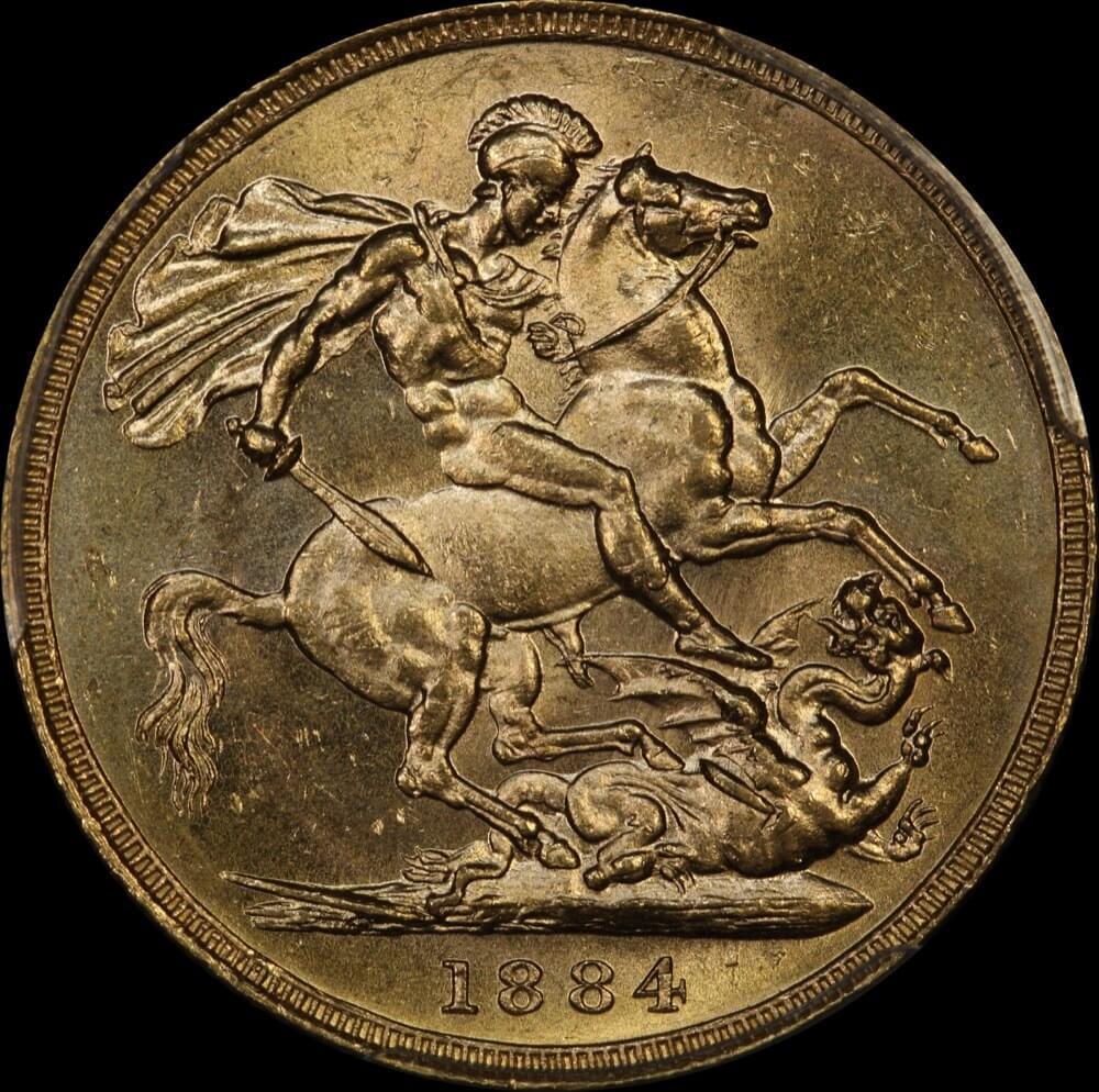 1884 Melbourne Young Head Sovereign Choice Unc (PCGS MS63)