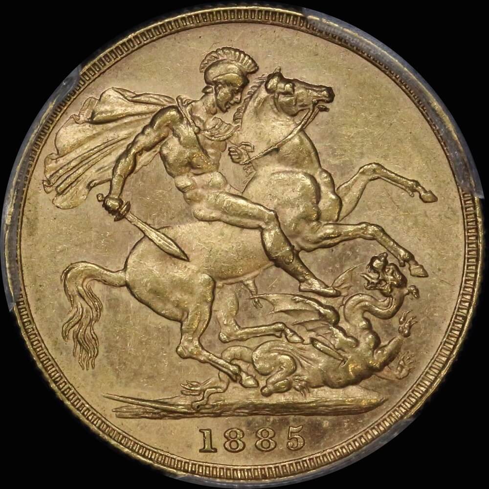 1885 Melbourne Young Head Sovereign about Unc