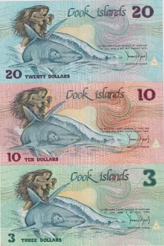 Cook Islands 1987 Set of 3 Notes ($3/$10/$20) Pick# PCS1 Uncirculated