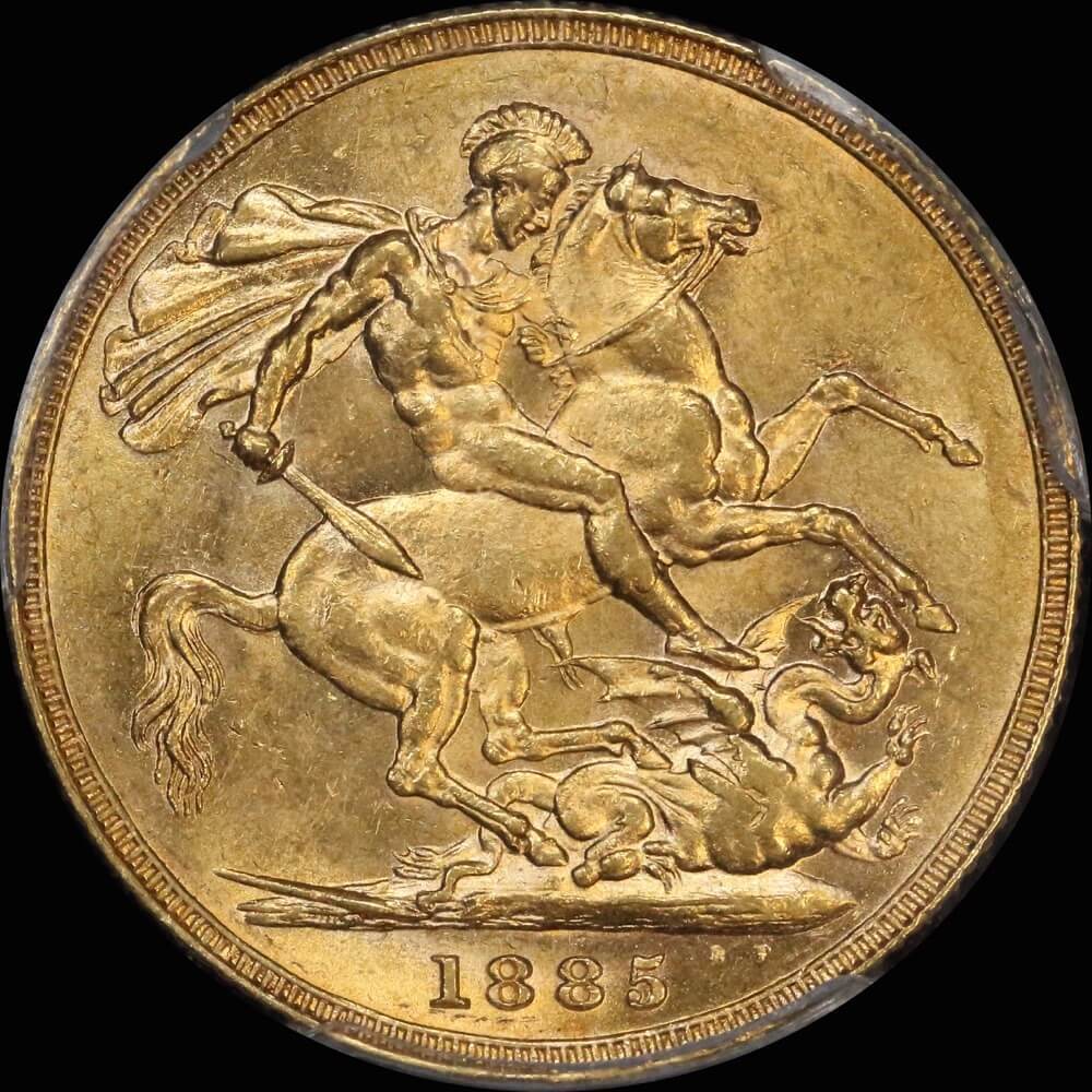 1885 Melbourne Young Head Sovereign Unc (PCGS MS62)