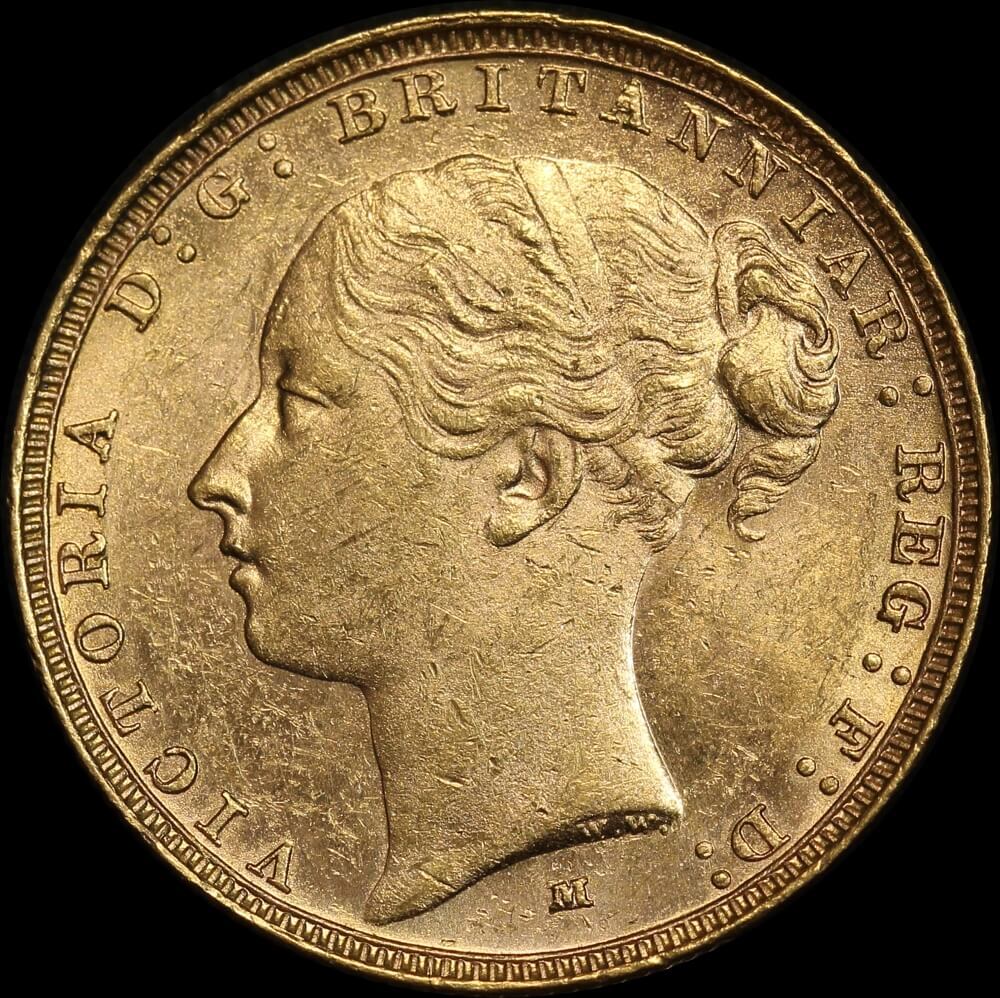 1886 Melbourne Young Head Sovereign about Unc