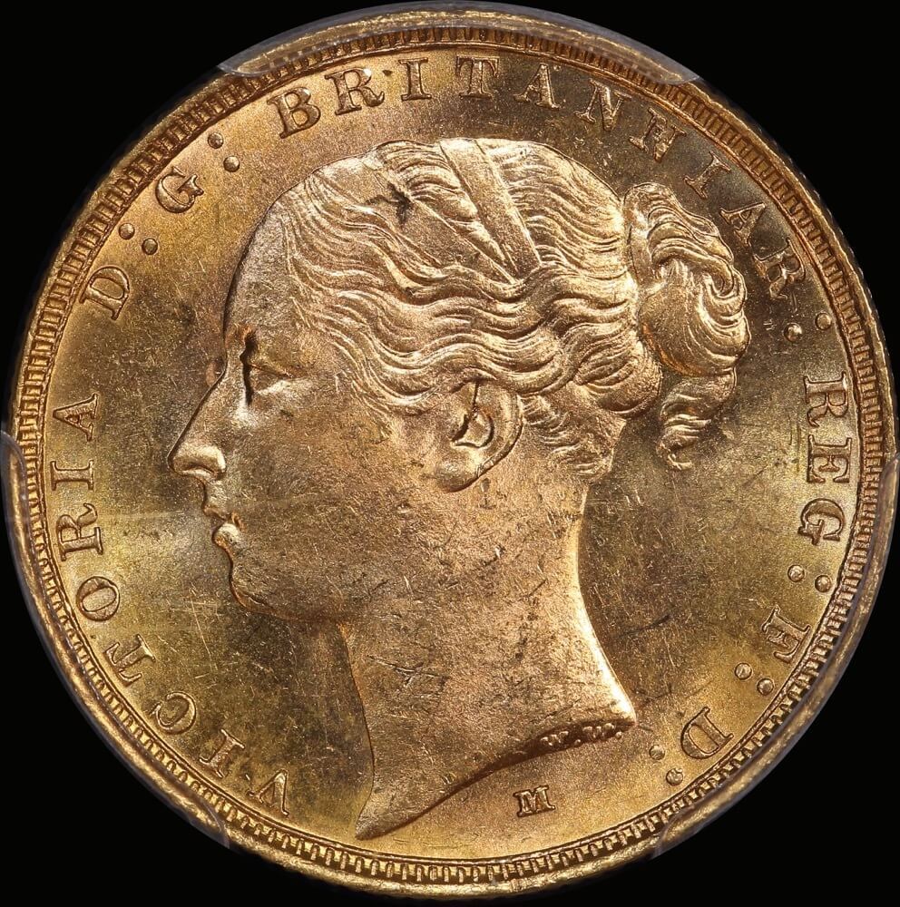 1886 Melbourne Young Head Sovereign Choice Unc (PCGS MS63)