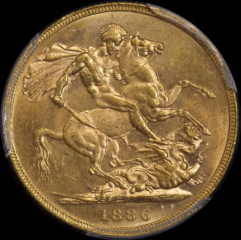 1886 Melbourne Young Head Sovereign Choice Unc (PCGS MS63)