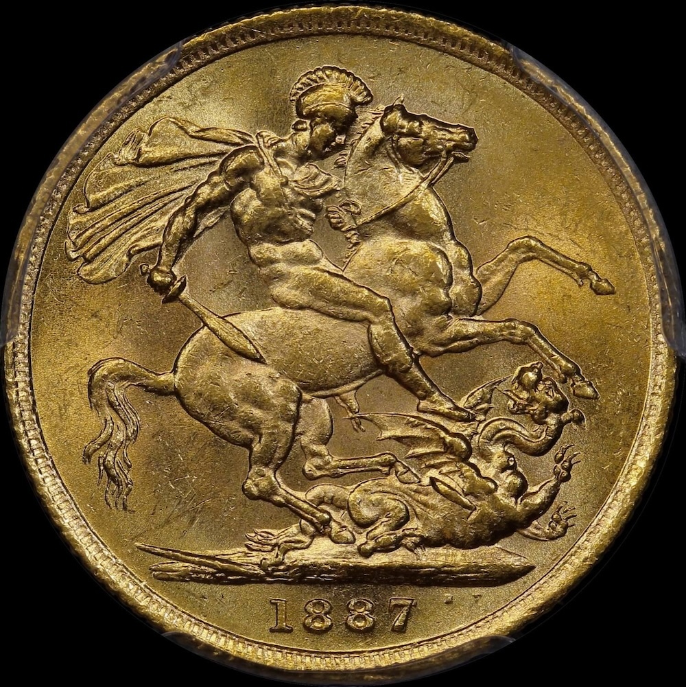 1887 Sydney Young Head Sovereign Unc (PCGS MS62)