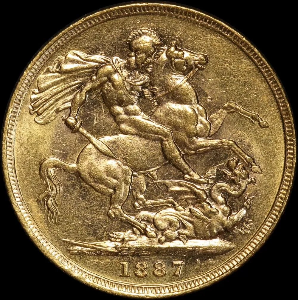 1887 Melbourne Young Head Sovereign about Unc