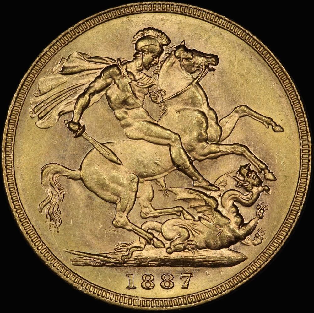 1887 Melbourne Young Head Sovereign Choice Unc (PCGS MS63)