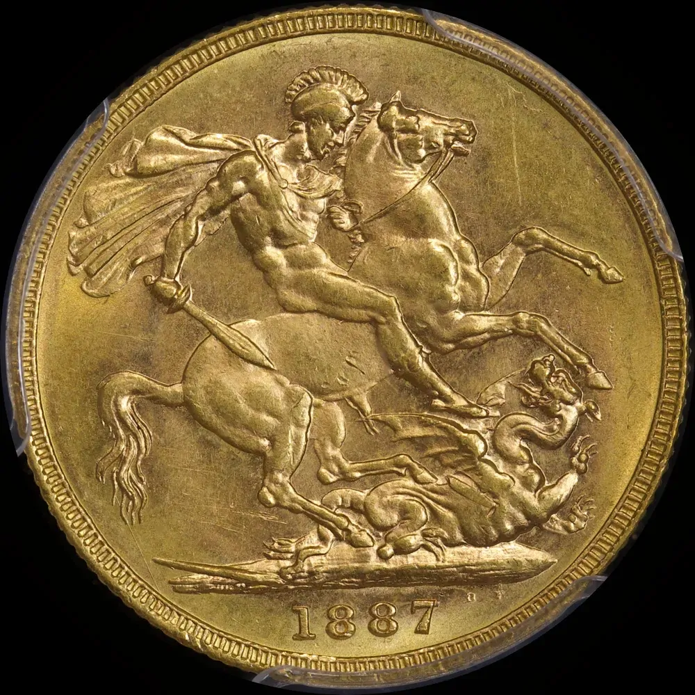 1887 Melbourne Young Head Sovereign Choice Unc (PCGS MS63)