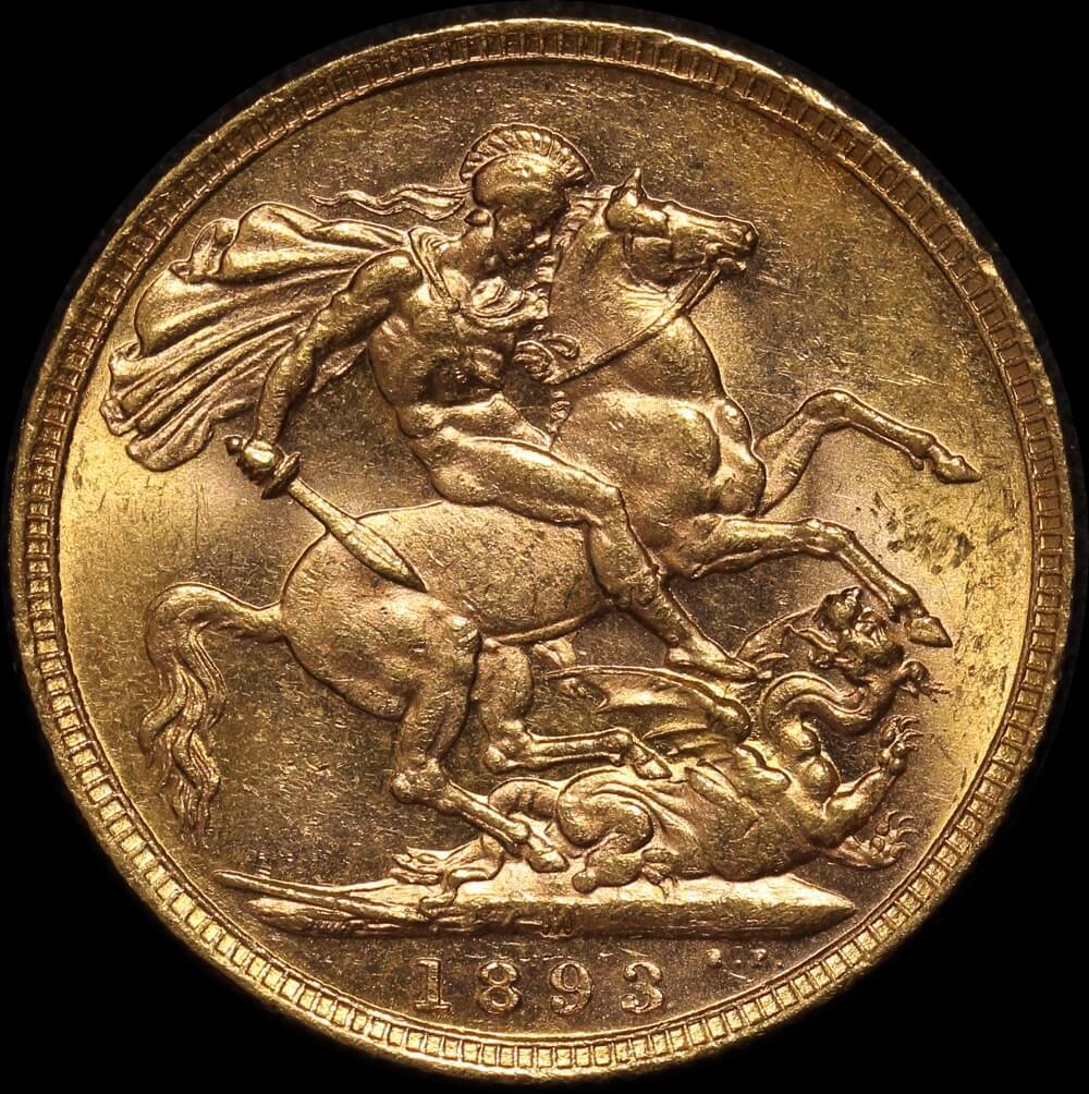 1893 Melbourne Veiled Head Sovereign about Unc