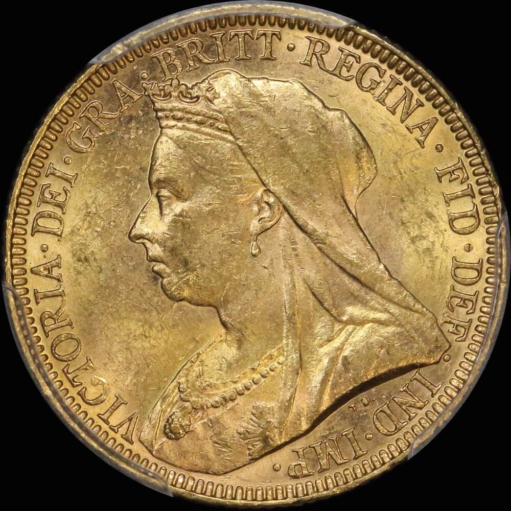 1893 Melbourne Veiled Head Sovereign Unc (PCGS MS62)