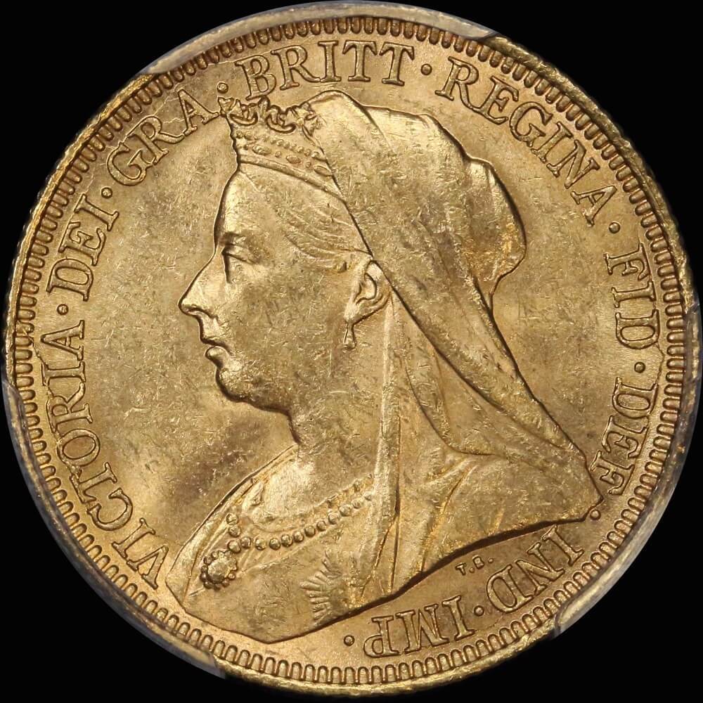 1894 Sydney Veiled Head Sovereign Unc (PCGS MS62)