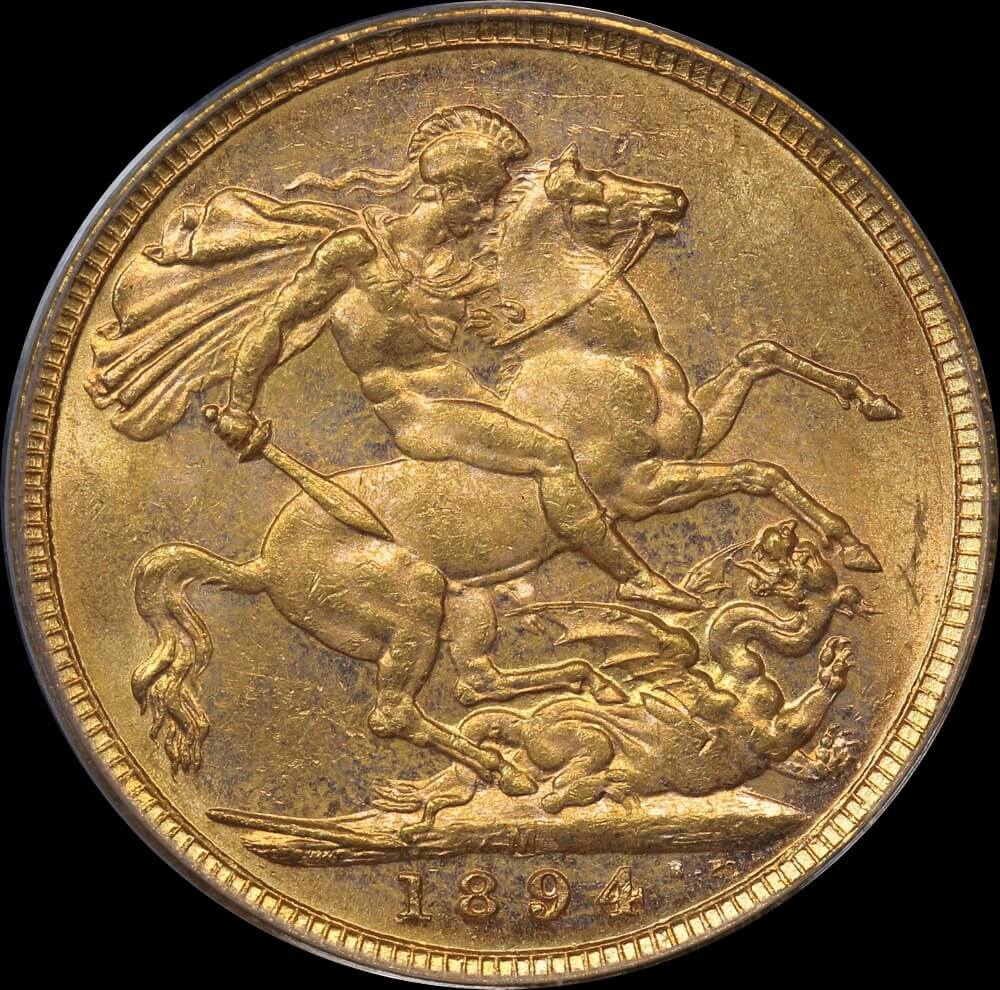 1894 Melbourne Veiled Head Sovereign Unc (PCGS MS62)