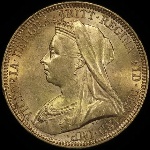 1895 Melbourne Veiled Head Sovereign about Unc