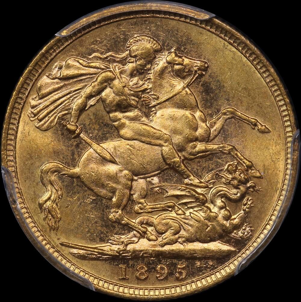 1895 Melbourne Veiled Head Sovereign Unc (PCGS MS62)