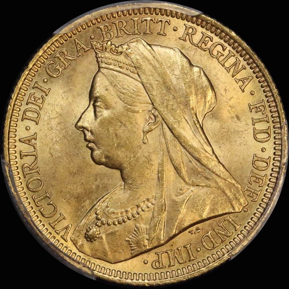 1896 Sydney Veiled Head Sovereign Choice Unc (PCGS MS63)