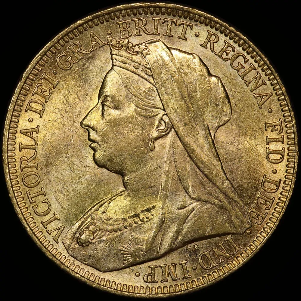 1896 Melbourne Veiled Head Sovereign about Unc