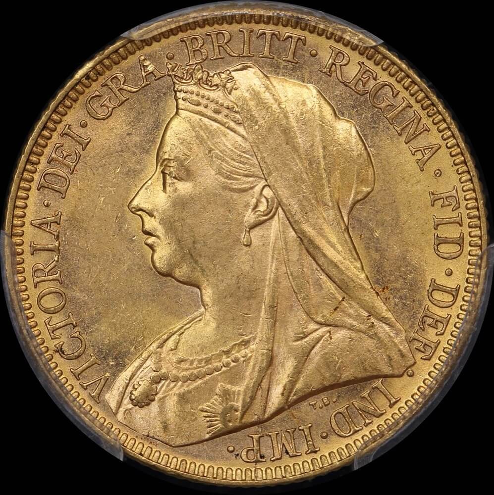 1896 Melbourne Veiled Head Sovereign Unc (PCGS MS61)