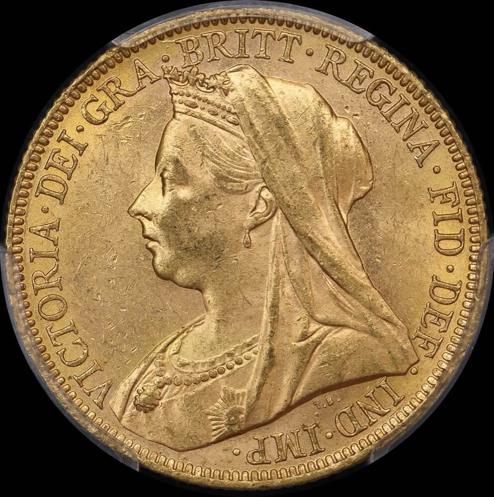 1897 Sydney Veiled Head Sovereign Unc (PCGS MS60)
