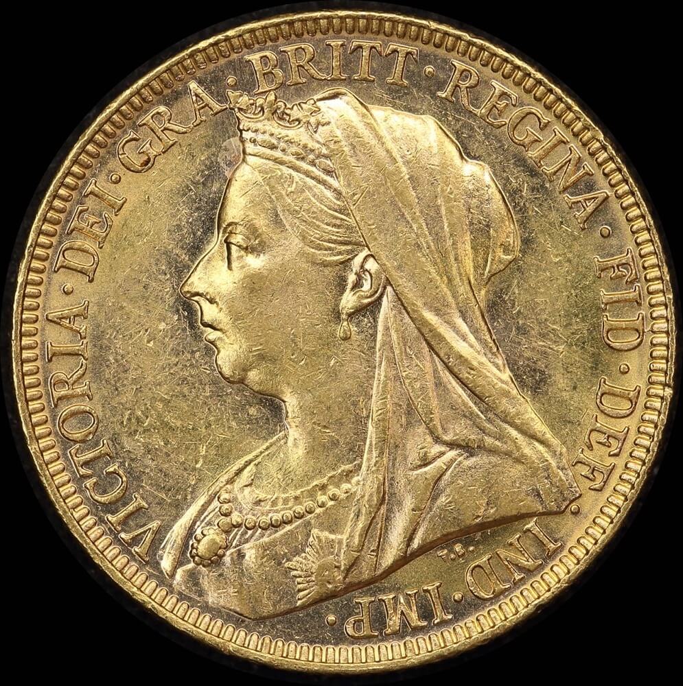 1897 Melbourne Veiled Head Sovereign about Unc
