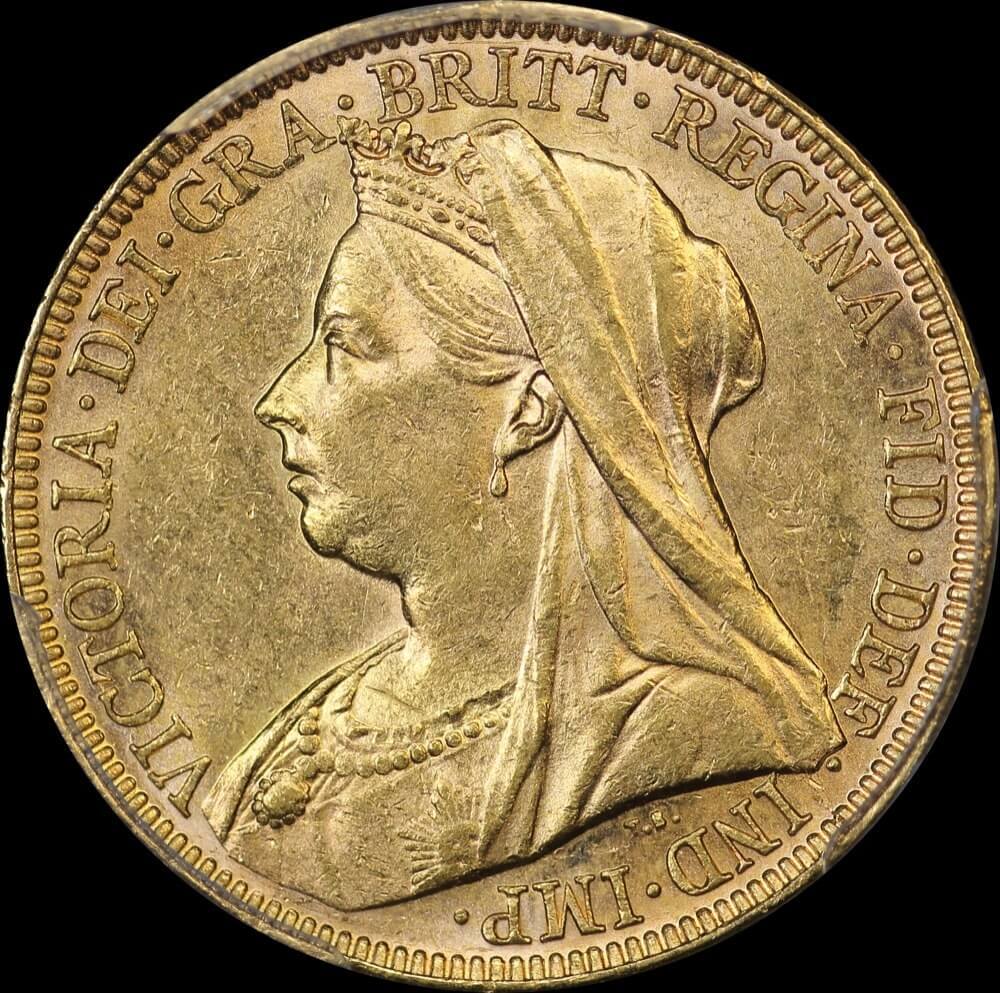 1897 Melbourne Veiled Head Sovereign Unc (PCGS MS61)