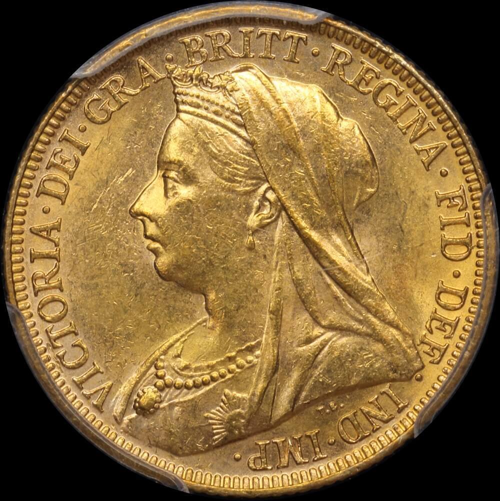 1897 Melbourne Veiled Head Sovereign Unc (PCGS MS62)