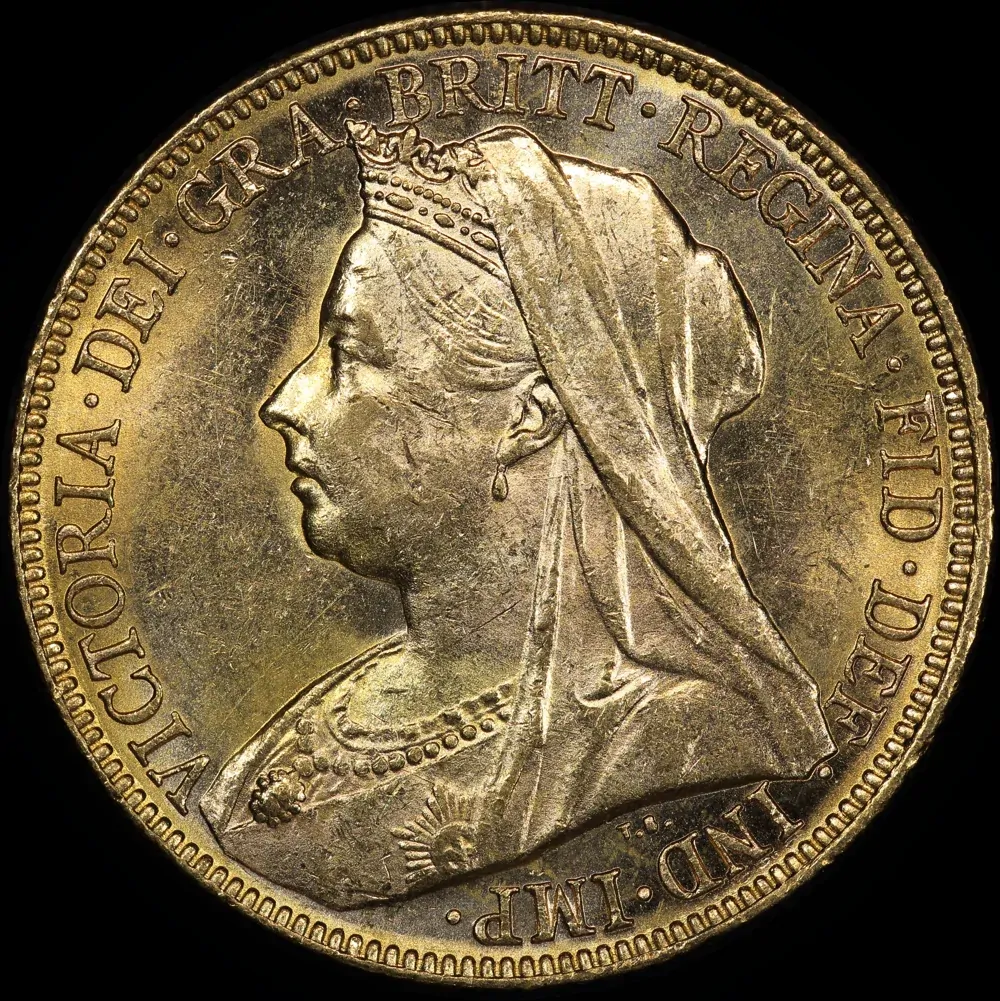 1898 Melbourne Veiled Head Sovereign about Unc