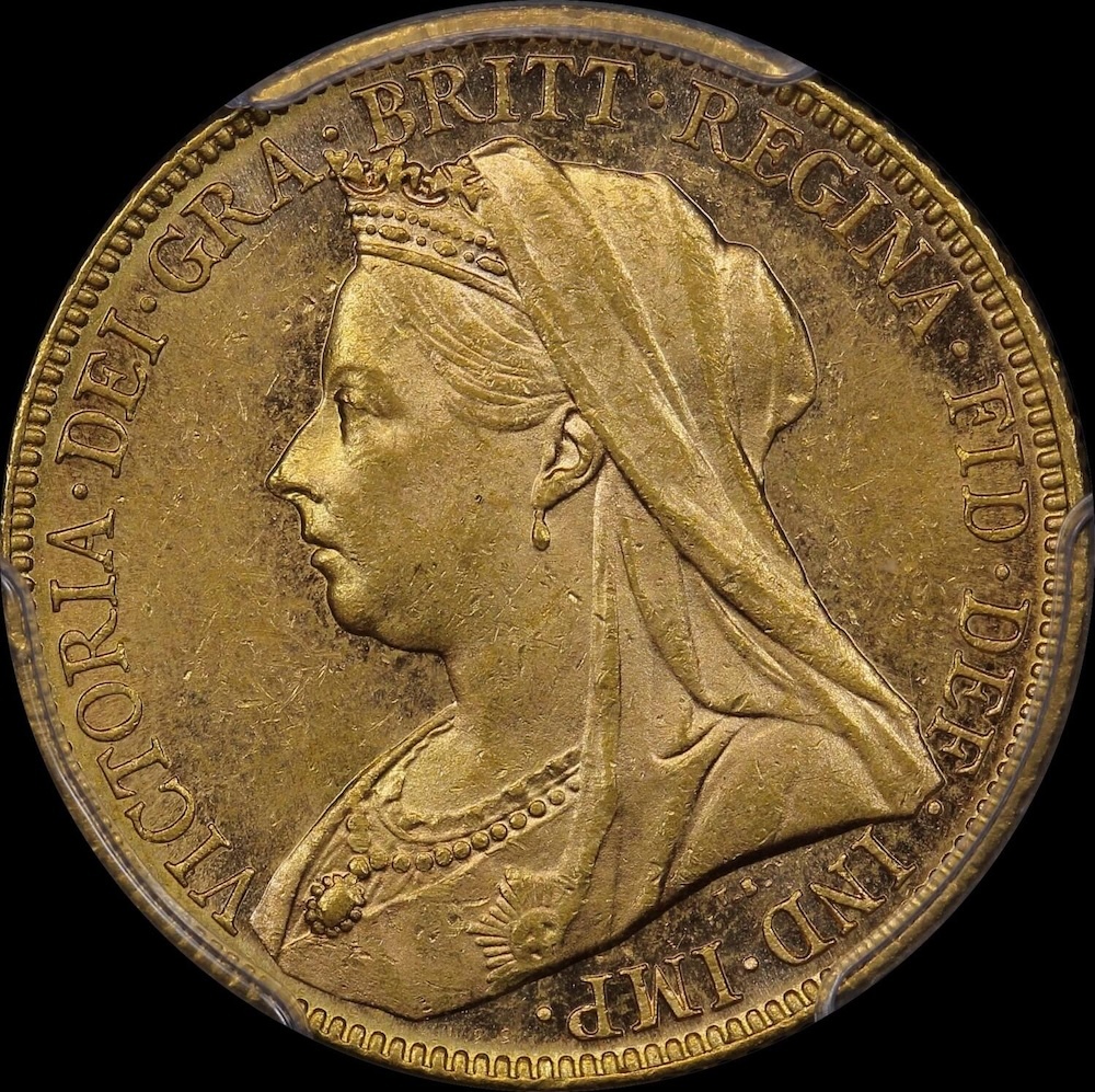 1898 Melbourne Veiled Head Sovereign Unc (PCGS MS61)