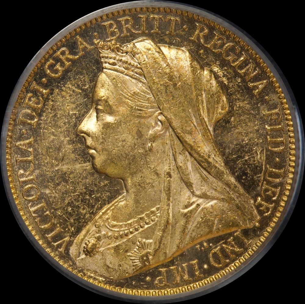 1898 Melbourne Veiled Head Sovereign Unc (PCGS MS62)