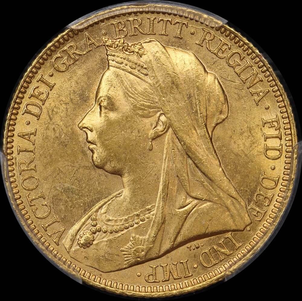 1899 Sydney Veiled Head Sovereign Unc (PCGS MS61)
