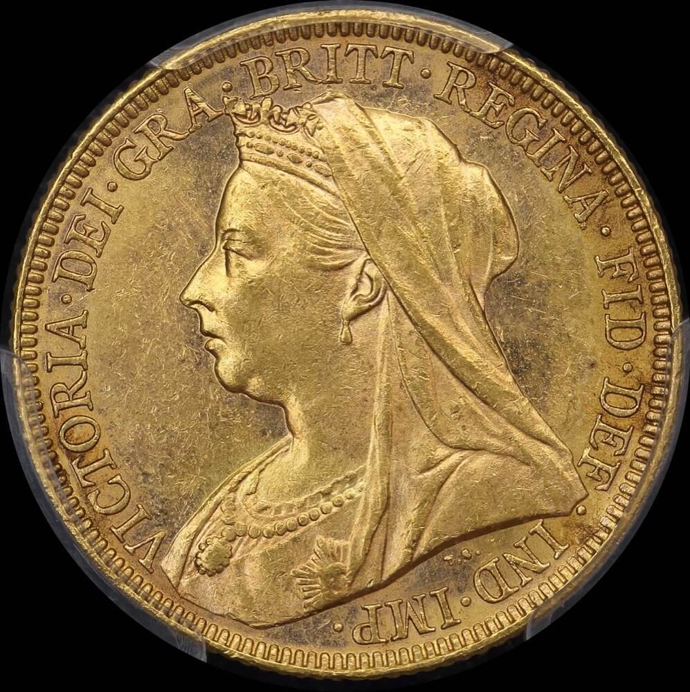 1899 Melbourne Veiled Head Sovereign PCGS AU58