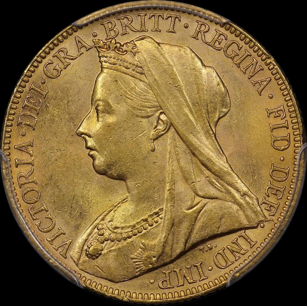 1899 Melbourne Veiled Head Sovereign Unc (PCGS MS61)