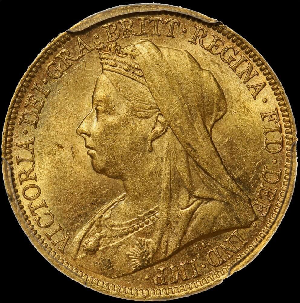 1899 Melbourne Veiled Head Sovereign Unc (PCGS MS62)