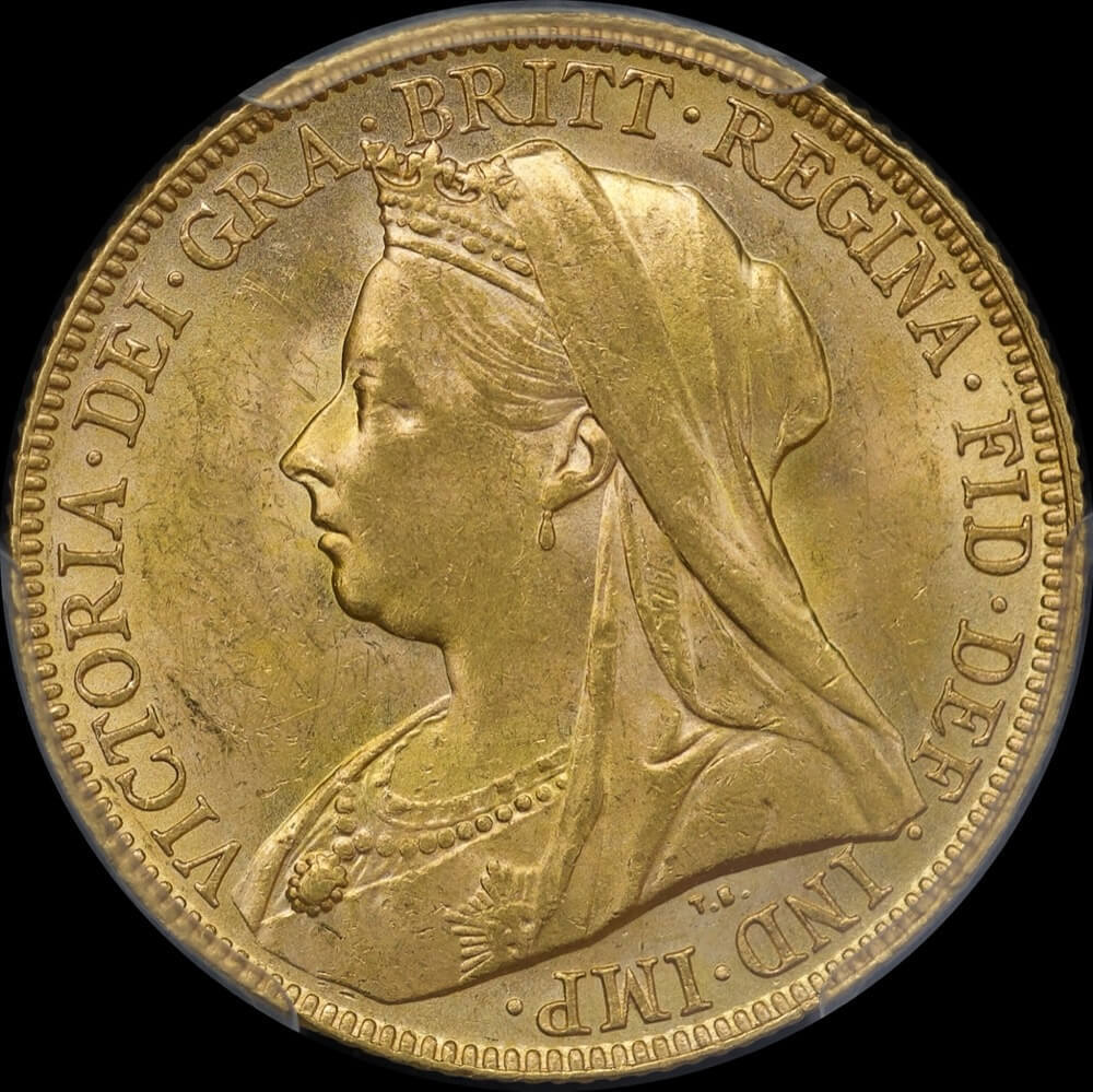 1899 Perth Veiled Head Sovereign PCGS AU58