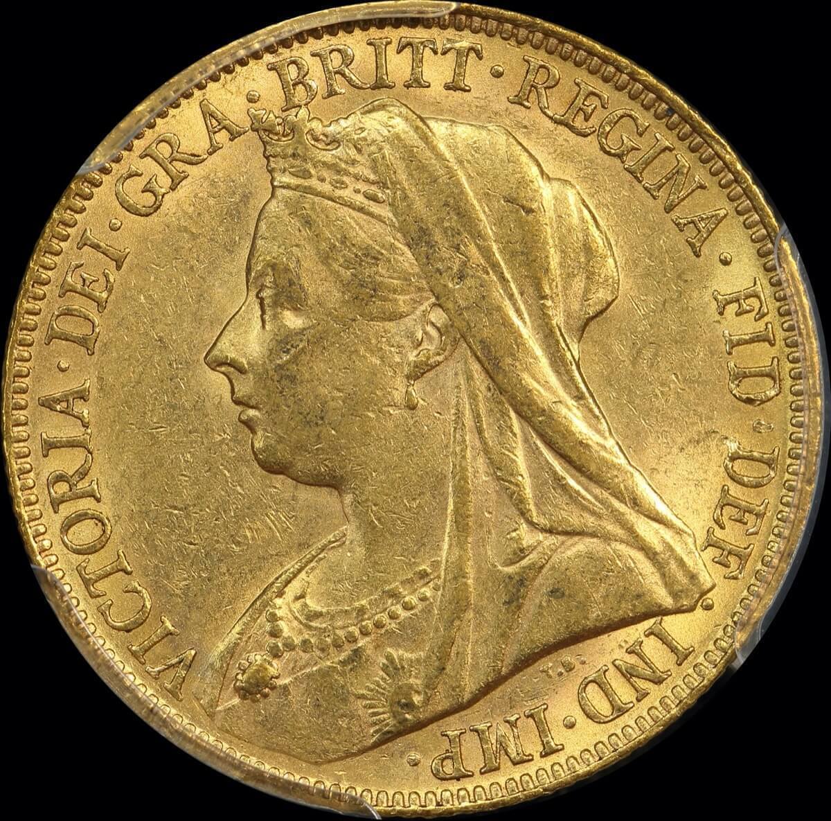 1899 Perth Veiled Head Sovereign PCGS AU55