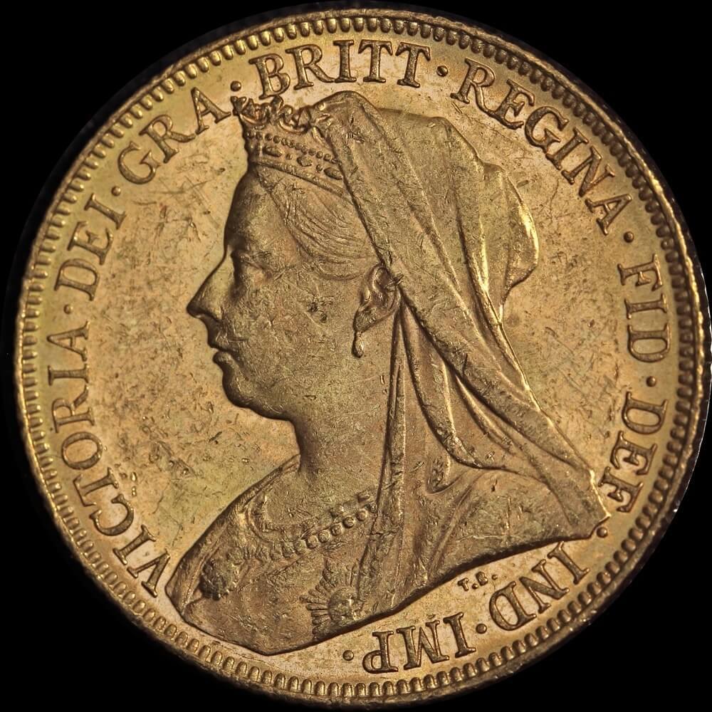 1900 Melbourne Veiled Head Sovereign about Unc